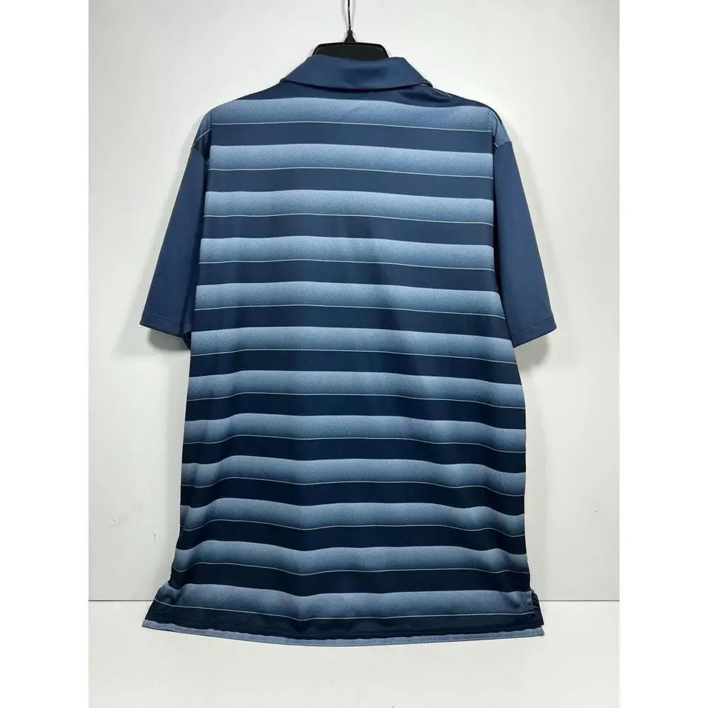 Adidas Golf Polo Shirt Men’s Large Performance Blue Stripe Lightweight
